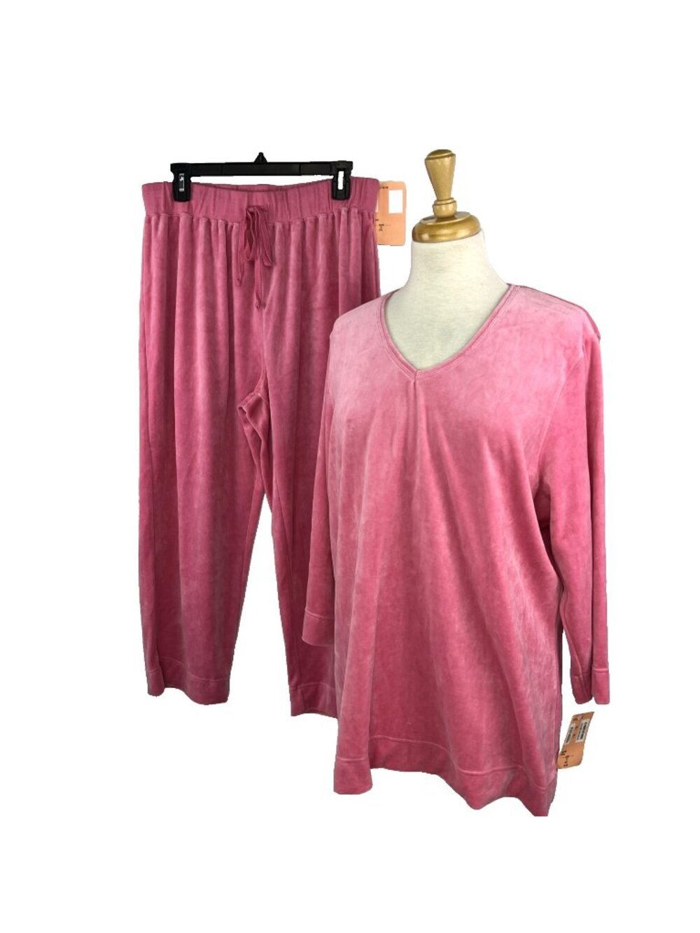 NOS Vtg Nordstrom Sz 1X Pink Velour Lounge Set Pants Top 90s Y2K Tracksuit